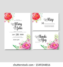 Floral Wedding Invitation card, save the date, thank you, rsvp, table label, menu, details, tage template. Vector. Pink and White Rose flower, Succulent plants