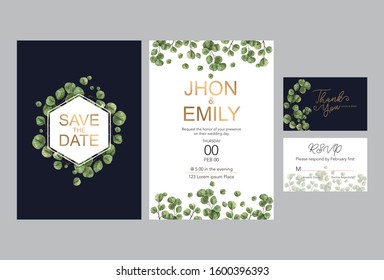 Floral wedding Invitation card, save the date, thank you, rsvp template.