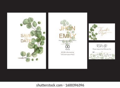 Floral wedding Invitation card, save the date, thank you, rsvp template.