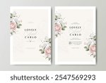 floral wedding invitation card set template with ranunculus flower and creamy background
