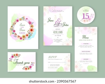 Floral Wedding Invitation Card Suite with Couple Rings for Ready to Print.