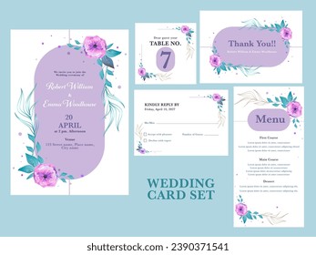 Floral Wedding Invitation Card Suite like as Table Number, Menu, Thank You and RSVP Card.