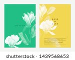 Floral wedding invitation card template design, Anise magnolia flowers with leaves on green and yellow, two tones color