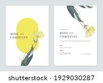Floral wedding invitation card template design, yellow cosmos flowers with leaves
