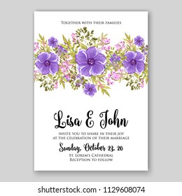 Floral wedding invitation card template Watercolor flowers peony anemone dahlia rose 