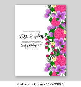 Floral wedding invitation card template Watercolor flowers peony anemone dahlia rose 