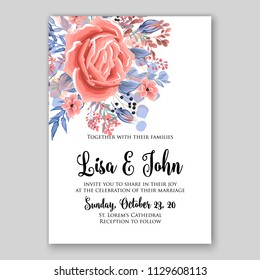 Floral wedding invitation card template Watercolor flowers peony anemone dahlia rose 