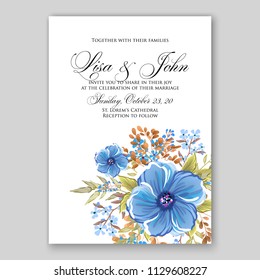 Floral wedding invitation card template Watercolor flowers peony anemone dahlia rose 