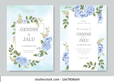 Floral wedding invitation card template set with beautiful flowers