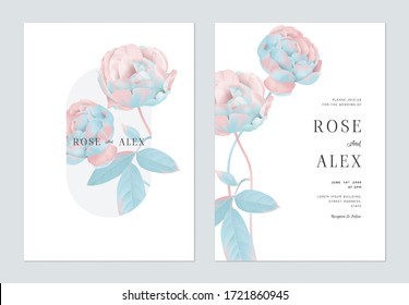 Floral wedding invitation card template design, pastel roses on white