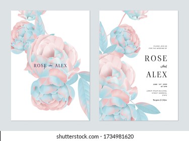 Floral wedding invitation card template design, pastel roses on white