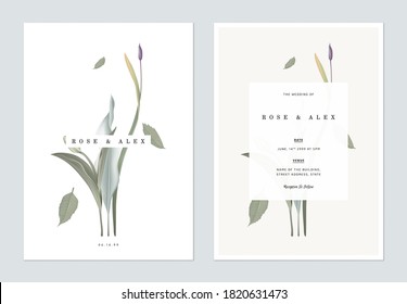 Floral wedding invitation card template design, various flowers and leaves