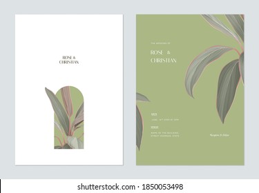 Floral wedding invitation card template design, Cordyline fruticosa Firebrand