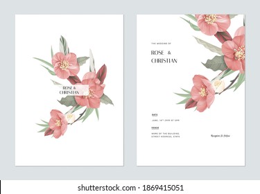 Floral wedding invitation card template design, various types of flowers and leaves bouquet