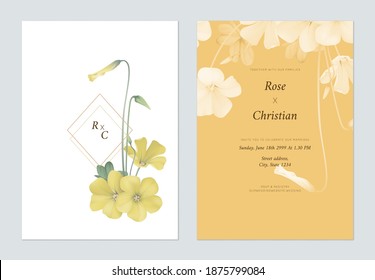 Floral wedding invitation card template design, Oxalis stricta flowers and leaves