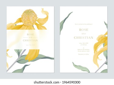 Floral wedding invitation card template design, Cutleaf coneflower with leaves on white