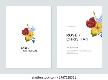 Floral wedding invitation card template design, colorful flower bouquet on white