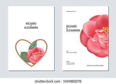 Floral wedding invitation card template design, Camellia flowers with leaves