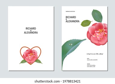 Floral wedding invitation card template design, Camellia flowers with leaves