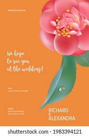 Floral wedding invitation card template design, Camellia flowers with leaves
