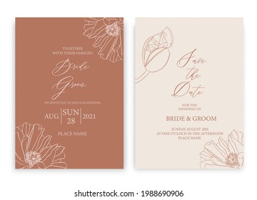 Floral wedding invitation card template design, with green leaves. Pastel vintage theme