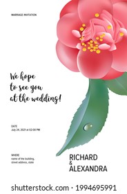 Floral wedding invitation card template design, Camellia flowers with leaves