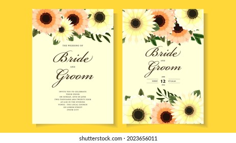Floral Wedding invitation card template set with flower frame and border. Romantic botanic illustration for background, save the date, greeting, poster, cover vector