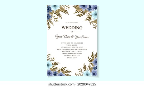 Floral Wedding invitation card template set with flower frame and border. Romantic botanic illustration for background, save the date, greeting, poster, cover vector