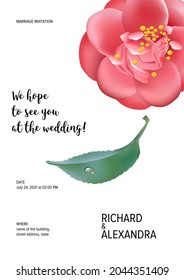 Floral wedding invitation card template design, Camellia flowers with leaves