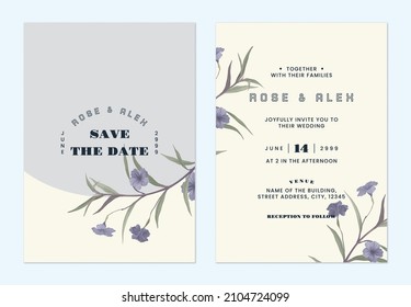 Floral wedding invitation card template, ruellia tuberosa flowers on bright yellow
