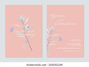 Floral wedding invitation card template, ruellia tuberosa flowers on pink