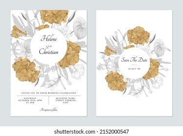 Floral wedding invitation card template design, various vintage flowers on white