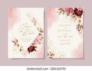 Premium Vector  Floral branch flower red burgundy purple rose green leaves  wedding concept with flowers floral poster invite vector arrangements for  greeting card or invitation design
