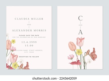 Floral wedding invitation card template design, flower bouquet