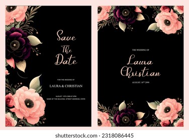 floral wedding invitation card template design, vintage leaves