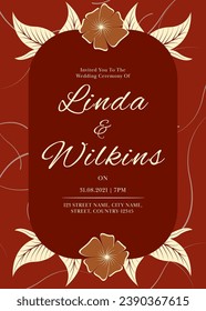 Floral Wedding Invitation Card Template Design with Event Details for Ready to Print.