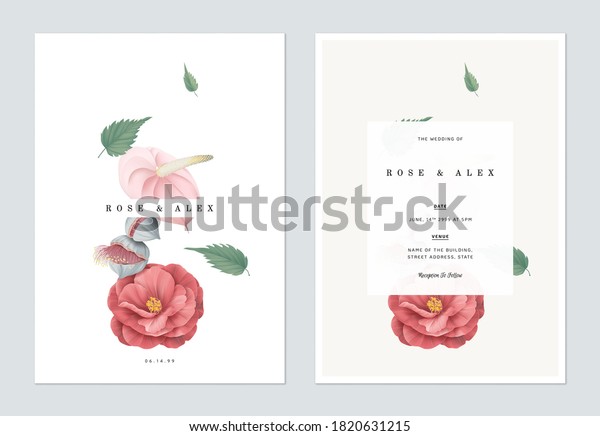 Floral wedding invitation card template design,\
various flowers and\
leaves