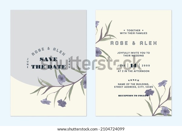 Floral wedding invitation card template,\
ruellia tuberosa flowers on bright\
yellow
