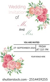 Floral wedding invitation card vector illustration
