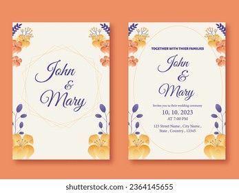 Floral Wedding Invitation Cards with Double-Side in White Color.