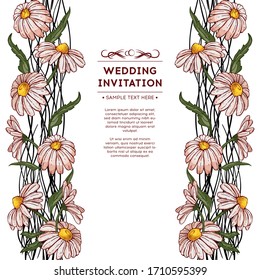 Floral wedding invitation chamomile. Romantic invitation. Wedding, birthday, Valentine's day. Vector illustration chamomile bouquet.