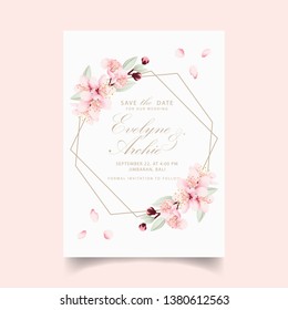 floral wedding invitation with cherry blossoms