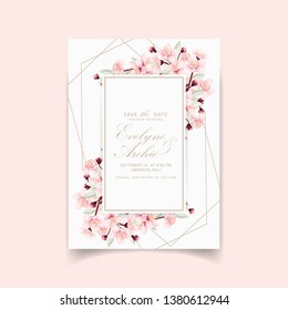 floral wedding invitation with cherry blossoms