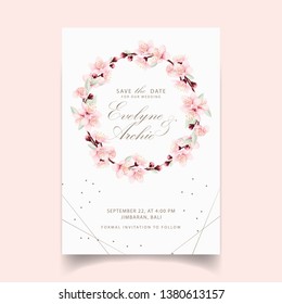 floral wedding invitation with cherry blossoms