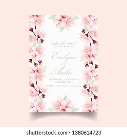 floral wedding invitation with cherry blossoms