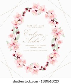 floral wedding invitation with cherry blossoms