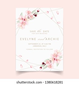 floral wedding invitation with cherry blossoms