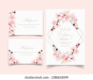 floral wedding invitation with cherry blossoms