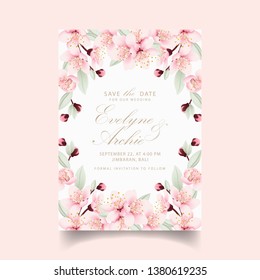 floral wedding invitation with cherry blossoms