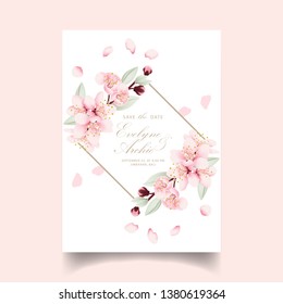 floral wedding invitation with cherry blossoms